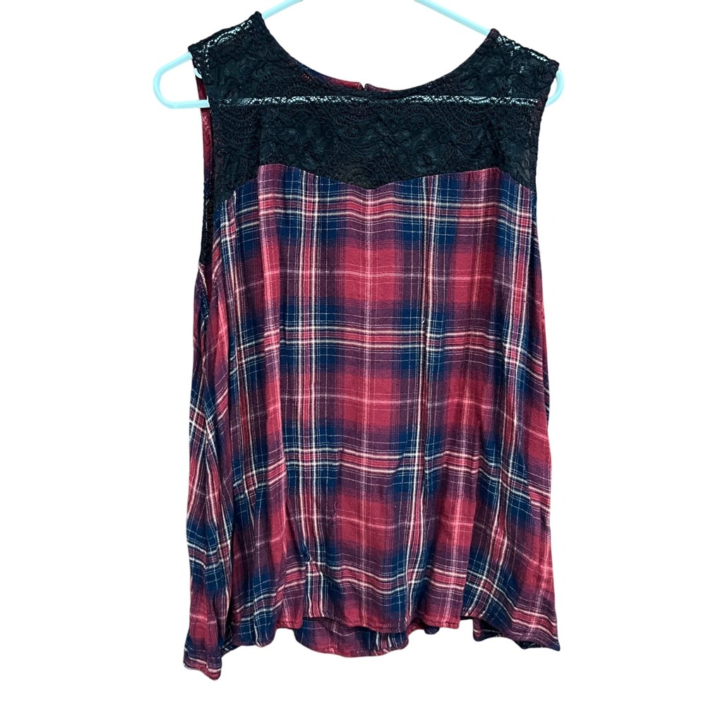 Maurices Plaid Tank Top Lace Accent Sleeveless Casual Red Blue Size 3 - 3XL
